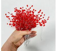Lot de 30 pics floraux en acrylique avec tiges douces, 16,5 cm pour bouquets de fleurs artificielles en perles de baies pour couronne, bracelet, fleurs, pinces à cheveux, décoration de gâteaux (rouge)