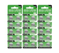 Lot de 30 piles bouton AG10/LR1130 LR54 SR1130 389 189 pour montres et jouets