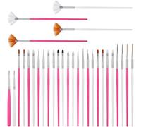 Lot de 30 pinceaux de décoration de gâteaux pour pâtisserie, bricolage et peinture - Poils en nylon blanc et rose rouge avec poignée en plastique et tube en aluminium