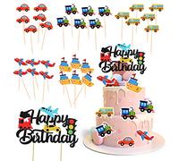 Lot de 30 plugins pour gâteau de transport, avec 1 plug-in Happy Birthday, kit de plug-in à thème de transport, fournitures de décoration créatives, convient pour les anniversaires d'enfants, les