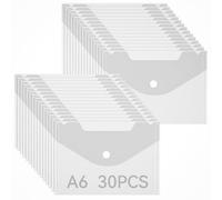 Lot de 30 pochettes A6 en plastique transparent étanche avec bouton pression, 17 × 12 cm, porte-documents A6 simple à bouton-pression pour la maison, l'école, le bureau, les voyages