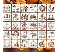 Lot de 30 pochoirs d'Halloween réutilisables et jetables en plastique de 10,2 cm, motif citrouille, sorcière, araignée, chauve-souris, pour peinture sur bois, art brûlant, artisanat, mur, décoration