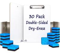 Lot de 30 porte-blocs effaçables à sec double face durables de 22,9 x 30,5 cm avec 30 gommes effaçables à sec, porte-bloc effaçable à sec avec clip discret pour l'école, la salle de classe et la