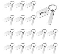 Lot de 30 porte-clés en acier inoxydable pour personnalisation, porte-clés militaire pour bricolage, motif plaque d'identité avec anneaux fendus