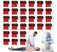 Lot de 30 porte-clés masque respiratoire : masque CPR, tissu respiratoire avec clapet anti-retour, barrière de respiration, masque de poche pour les premiers secours ou l'entraînement AED (rouge)