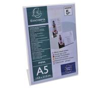 Exacompta - Réf. 85058D - 1 Porte-visuel A5 incliné vertical ou horizontal - Dimensions 148 x 210 mm - PMMA (acrylique) menu pour restaurants, hôtels, conférence et réception - Couleur Cristal