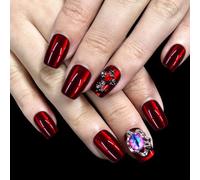 Lot de 30 presses à ongles pour femme avec motif œil de diable et strass - Couverture complète brillante - Faux ongles courts carrés