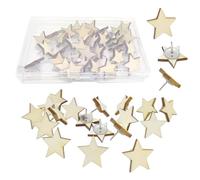 Lot de 30 punaises décoratives en bois en forme d'étoile pour tableaux en liège, cartes, photos, calendrier, projets d'artisanat à domicile et au bureau avec boîte (étoile)