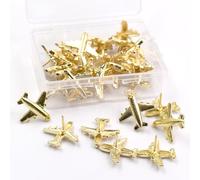 Lot de 30 punaises décoratives en Forme d'avion en métal pour Tableau d'affichage en liège, Fournitures Scolaires, décoration de la Maison, doré