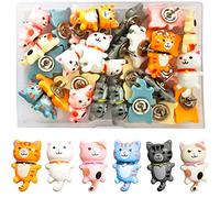 Lot de 30 punaises décoratives en résine en forme de chat mignon pour photo, carte, tableau d'affichage, fournitures de bureau, accessoires de suspension murale