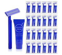 Lot de 30 rasoirs de voyage avec crème à raser, crème à raser lisse de 9,6 g pour homme, rasoir jetable à double lame adapté pour les voyages, les affaires, les invités, les hôtels, les associations