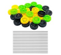 Lot de 30 roues de voiture en plastique avec tige ronde de 2 mm de diamètre avec 15 axes ronds pour voiture télécommandée, camion, robot, accessoires de jouets (couleur mélangée 1)