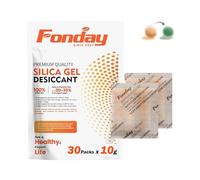 Lot de 30 sachets de gel de silice rechargeables Fonday de qualité alimentaire à réactivation rapide indiquant l'humidité orange à vert pour bijoux, outils, aliments et médicaments 10 g