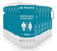 Lot de 30 sacs à urine jetables pour les déplacements, 750 ml, urinoir portable pour hommes et femmes, sac de pipi avec poignée, sac d'urine en gel, toilettes d'urgence pour les voyages, le camping