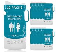 Lot de 30 sacs à urine pour les déplacements, 750 ml, urinoir portable pour les déplacements, sacs jetables avec poignée, sacs à pics naturels portables pour hommes, femmes, embouteillages de voiture