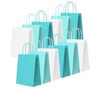 Lot de 30 sacs cadeaux bleus avec poignées, fond plat, sacs cadeaux en papier épais pour fêtes d'enfants et adultes, anniversaires, mariages, fêtes prénatales, enterrements de vie de jeune fille et
