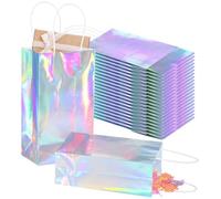 Lot de 30 sacs cadeaux irisés brillants avec poignées, sacs de fête en papier revêtus d'aluminium métallique, sacs réutilisables, 11,9 x 7,9 x 22,9 cm