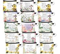 Lot de 30 sacs de maquillage d'anniversaire pour fille avec versets de la Bible - Petite trousse de maquillage avec fermeture éclair et porte-clés - Cadeaux religieux pour femmes, filles, enseignantes