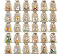 Lot de 30 sacs de Pâques en lin avec cordon de serrage - Imprimé œuf de lapin - Pour bonbons, petits cadeaux - Deux tailles : 10 x 15 cm - 13 x 18 cm - Sacs à friandises pour la chasse aux œufs (13 x