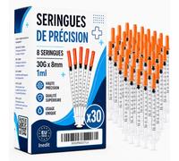 Lot de 30 Seringues de Précision 1 ml Avec Embout Fin 30g x8mm (30) | [Société Française] Outils de Dosage pour Liquides et Laboratoire Emballage Individuel - Non Destiné à un Usage Médical