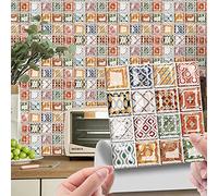 Lot de 30 stickers muraux carrés style mosaïque rétro marocaine victorienne imperméable pour cuisine, salon, salle de bain, sol, décoration DIY, auto-adhésifs (15 x 15 cm, multicolores)