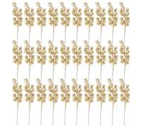 Lot de 30 tiges de baies artificielles en mousse à paillettes de 20 cm pour arbre, couronne d'arbre, guirlande, vase de fête, arrangements floraux, décorations de vacances (doré)