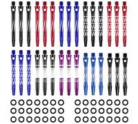 Lot de 30 tiges de fléchettes pour pointe en acier - Filetage moyen 2BA - En alliage d'aluminium - 50 mm - 53 mm - Avec anneaux en caoutchouc - Accessoires et ailettes de rechange pour fléchettes Harrows - Style élégant, couleurs vives