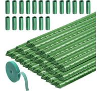 Lot de 30 tuteurs verts pour plantes de jardin, tubes en acier revêtus de plastique, bâtons de support pour plantes avec 20 connecteurs et 1 attache pour plantes, piquets de support pour fleurs et