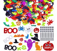 Lot de 300 autocollants en mousse pour Halloween, 200 autocollants paillettes en mousse et 100 yeux mobiles, fantme de citrouille, loisirs cr