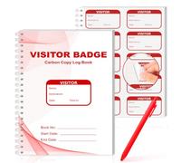 Lot de 300 badges visiteurs - Format lettre - Carnet de visite - Rouge - Autocollants à spirales - Pour registre des invités - Avec copie autocopiante - 2 parties - Pour l'école et le travail