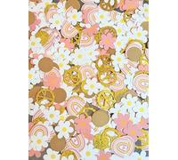 Lot de 300 confettis décoratifs pour fête d'anniversaire, fleurs roses et blanches avec paillettes dorées, style bohème