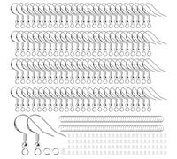 Lot de 300 crochets de boucles d'oreilles en argent 925, boucles d'oreilles à faire soi-même, hypoallergéniques, pour le bricolage, avec bouchons d'oreilles en caoutchouc transparent et bobine