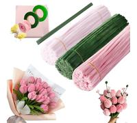 Lot de 300 cure-pipes à fleurs - Pour bricolage avec ruban de fleuriste, fil floral, étamine, crêpe de fleuriste - Cadeau pour maman, petite amie (rose, rose clair, vert)