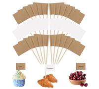 Lot de 300 drapeaux à cure-dents - 2 drapeaux en papier kraft de couleur pour écrire - Marqueur à fromage blanc - Pour cupcakes, toppers, fêtes, gâteaux, aliments, fromages