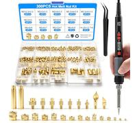 Lot de 300 embouts filetés à souder LCD à température réglable avec 7 pointes à souder & 2 adaptateurs & 2 marqueurs et pince à épiler, 300 inserts filetés d'impression 3D M2 M2.5 M3 M4 M5 M6 M8