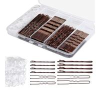 Lot de 300 épingles à cheveux avec boîte de rangement, 100 épingles à cheveux antidérapantes marron, 100 épingles à cheveux invisibles pour femme et 100 élastiques à cheveux transparents