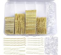 Lot de 300 épingles à cheveux en forme de U pour femme - Élastiques transparents - Avec boîte d'emballage (doré)