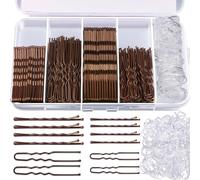 Lot de 300 épingles à cheveux en forme de U pour femme - Élastiques transparents - Avec boîte d'emballage (marron)