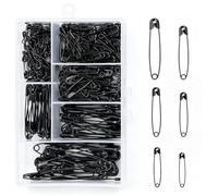 Lot de 300 épingles à nourrice - 6 Tailles de 20 à 55 mm - Résistantes à la Rouille - Épingles à nourrice durables pour vêtements, Artisanat, Couture (Noir amélioré)