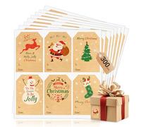 Lot de 300 étiquettes autocollantes « Merry Christmas » - Rouleau décoratif de vacances pour cadeaux, étiquettes décoratives de Noël, étiquettes cadeaux en kraft marron, atmosphère très festive