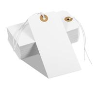 Lot de 300 étiquettes blanches à suspendre avec cordon élastique - Grandes étiquettes de marquage inscriptibles de 12 x 6 cm, trou renforcé pour cadeaux, inventaire et prix (papier cartonné de qualité