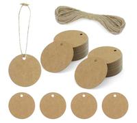 Lot de 300 étiquettes cadeaux en papier kraft - Rondes de 5 cm - Étiquettes cadeaux à écrire avec ficelle de 20 m - Étiquettes suspendues pour emballage cadeau, mariage, fait à la main (marron)