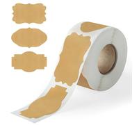 Lot de 300 étiquettes en papier kraft marron 5,1 x 3,1 cm - Autocollants vierges pour bocaux Mason, bouteilles, emballage cadeau, stockage des aliments et travaux manuels (écriture, style vintage, 3