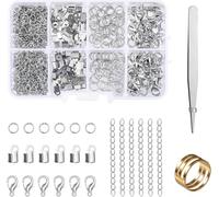 Lot de 300 fermoirs de chaîne pour bracelet avec fermoir à mousqueton, anneaux ouverts, extrémités à sertir et chaîne d'extension, fermoirs de bijoux pour la fabrication de bijoux - Argenté