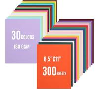Lot de 300 feuilles de papier cartonné coloré - 21,6 x 27,9 cm, 30 couleurs assorties, 180 g/m² lourd - Entièrement teints sans noyau blanc, papier d'impression multicolore pour la fabrication de