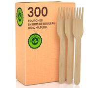 Lot de 300 fourchettes écologiques en bois de bouleau jetables 100 % naturels biodégradables et compostables couverts jetables