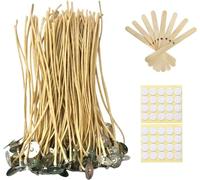 Lot de 300 mèches de bougie en chanvre de 20,3 cm et barres de centrage incluses, mèches de bougie en cire d'abeille naturelle de 2,5 mm pour la fabrication de bougies en cire d'abeille, mèche de