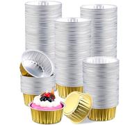 Lot de 300 mini gobelets en aluminium de 141,7 g pour cupcakes, muffins jetables pour tarte, soufflé, pudding, mariage, fête d'anniversaire (rond)
