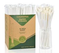 Lot de 300 pailles jetables en papier, emballées individuellement, 26 x 0,8 cm, blanc uni, pour boissons et smoothies