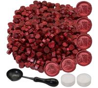 Lot de 300 perles de cire à cacheter avec cuillère à fondre antidérapante et bougies - Idéal pour sceaux, invitations de mariage, cadeaux de Noël, cachet d'enveloppe - Rouge foncé